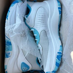 White and Blue Athletic Sneakers